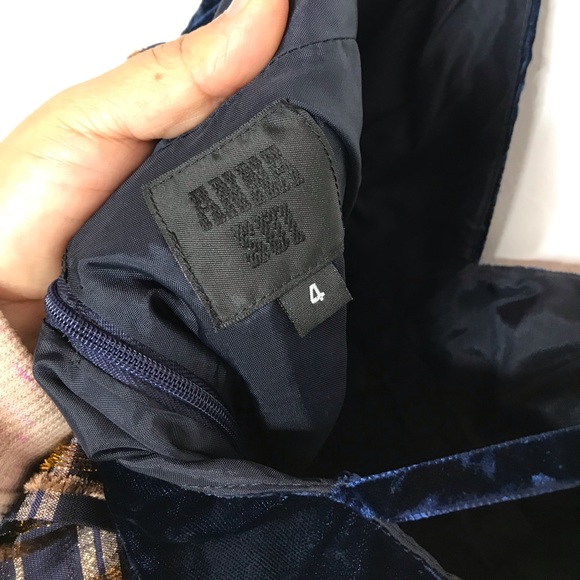 ๐HP๐ANNA Sui Blue Velvet & Gold Plaid Bow Dress - Picture 4 of 6